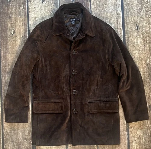 J.CREW SUEDE 100% LEATHER BARN JACKET CHORE COAT BROWN MENS MEDIUM EXCELLENT