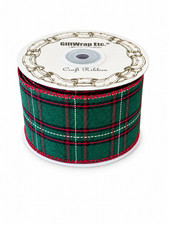 Rustic Green Plaid Wired Ribbon - 2 1/2" x 10 Yards, Christmas, Country Farmhous