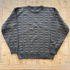 Vintage Knitted Sweater Abstract Patterned Grandpa Fisherman Knit Jumper Men's L