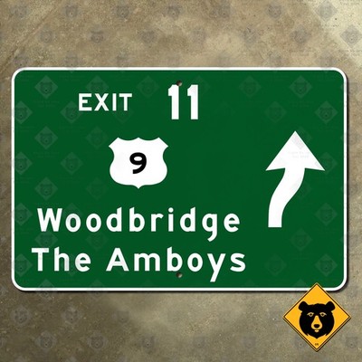 New Jersey highway marker road sign exit 11 Amboys arrow turnpike 1961 US9 15x10