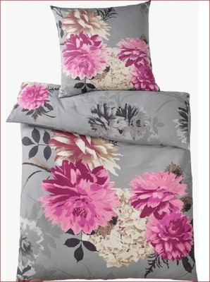 Bettwäsche grau 135x200cm Heine Renforcé grau-rose 40x80cm UVP:39,99  14.8