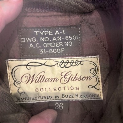 【美品】バズリクソンズ　ウィリアムギブソン　ウールA-1 サイズ36 Buzz Rickson's William Gibson Wool A-1 Jacket Size 36 Used in