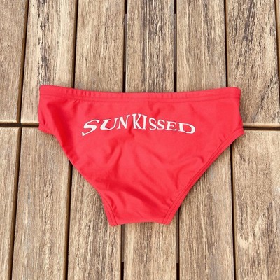 H.E.Arts Sunkissed logo custom print Men speedo red swim brief size 32 34 36 38
