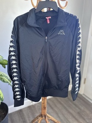 Kappa Men's Black Full Zip Y2K  Track Jacket Omni Logo Tape Sleeves Size L