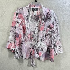 Alex Evenings Petite Sheer Jacket Topper Sz MP Watercolor Floral Tie Front