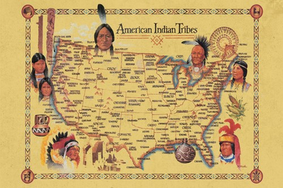#ad American Indian Tribes At Time Of Columbus Arrival Vintage Map Poster 18x12 $12.99