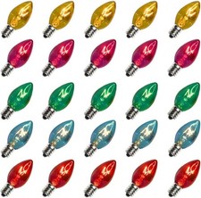 25 Pack C7 Multi-Color Christmas Light Bulbs   5W E12 Replacement Lamps