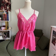 pink satin lace babydoll chemise, solid, v-neck, sleeveless, women's sleepwear