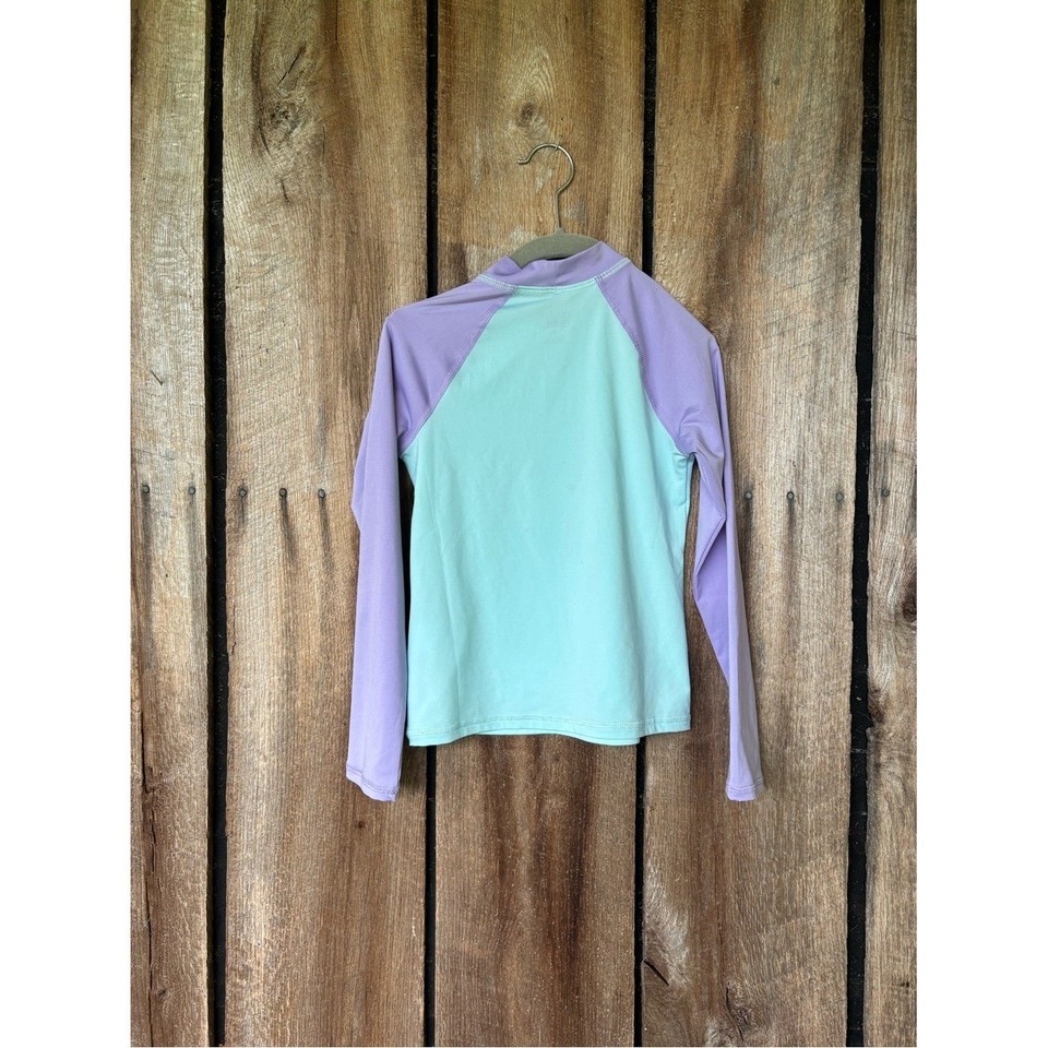 Lands' End Girls Small 6-7 Seahorse Rash Guard Swim Top UPF Purple Aqua ...