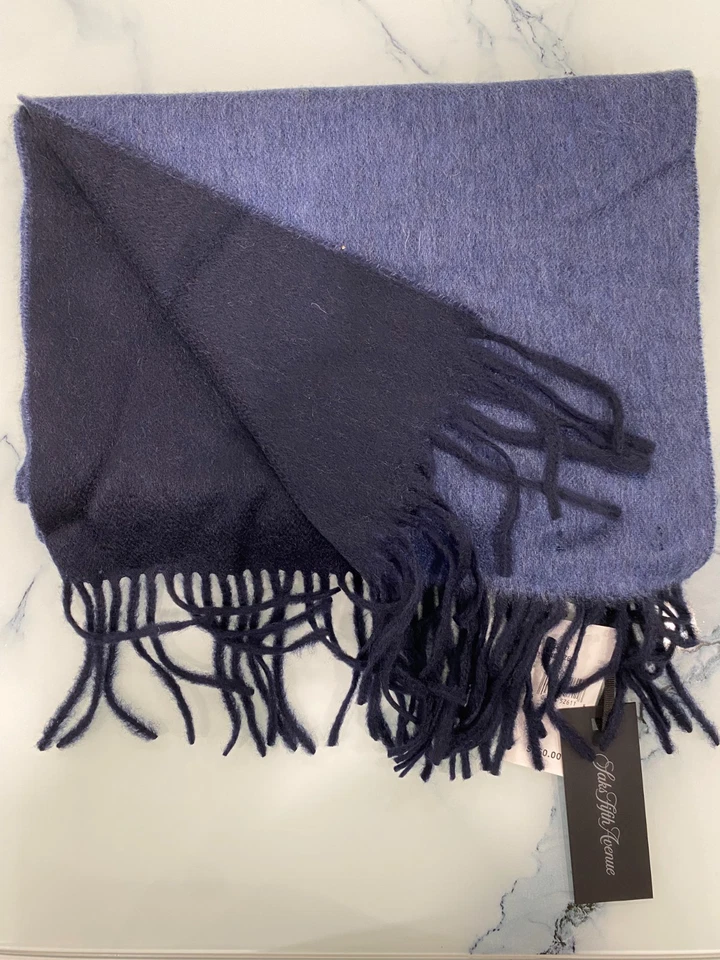 Saks Fifth Avenue Bufanda Azul Doble Cara Lana Sólida-Cachemira Nueva con Etiquetas Foto 2 de 3