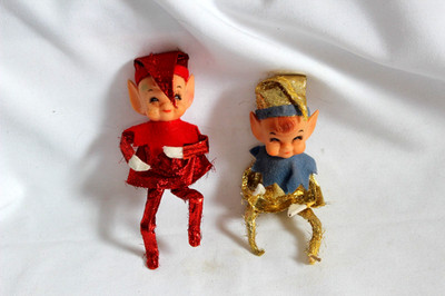LOT 2 Vintage Knee Hugger Elf Pixie Christmas Red gold Lame Japan pointy ears