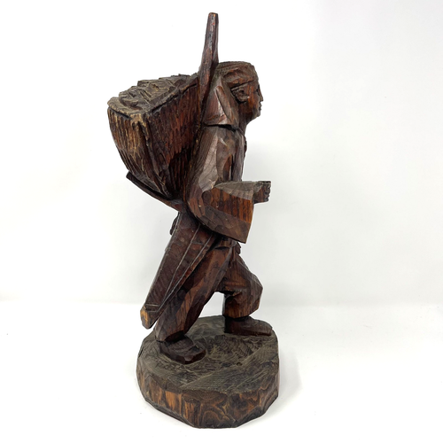 Vtg Hand Carved Wood Large 15" Sculpture Korea Asian Walking Man Farmer Traveler - Picture 5 of 9