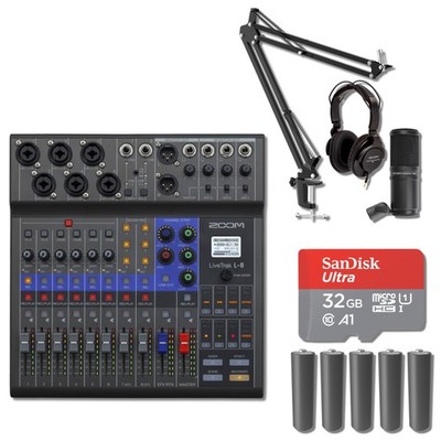 Zoom LiveTrak L-8 8-Channel Digital Mixer with ZDM-1 PMP and Boom Arm
