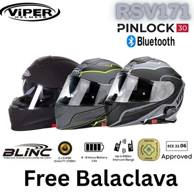 ViPER RSV171 Bluetooth Motorcycle Helmet Flip Up ECE Modular Motorbike Free Lock