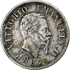 [#1211757] Italy, Vittorio Emanuele II, 50 Centesimi, 1867, Naples, Silver, EF