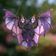 Purple Floral Bat Acrylic Suncatcher Window Hanging Gothic Halloween Gift