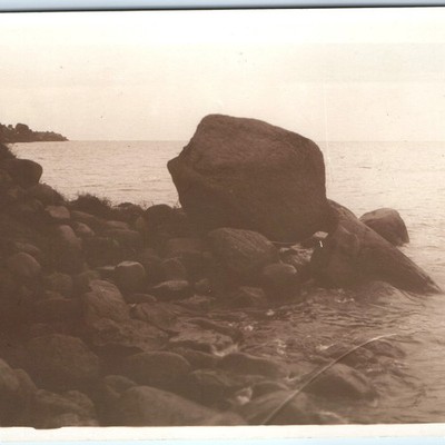 1931 Peipsi Rand, Estonia RPPC Rocky Shore Large Boulder Sea Coast Waves A358