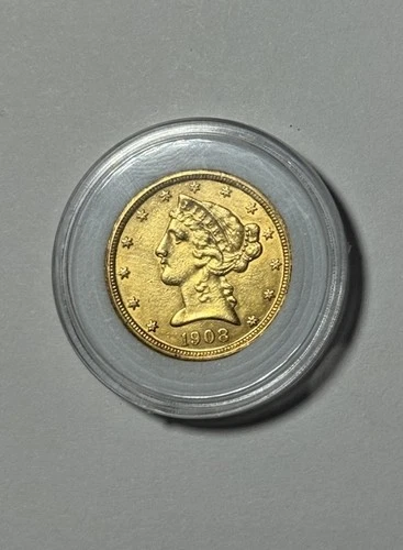 1908 US Gold $5 Liberty Head Half Eagle beautiful us gold coin