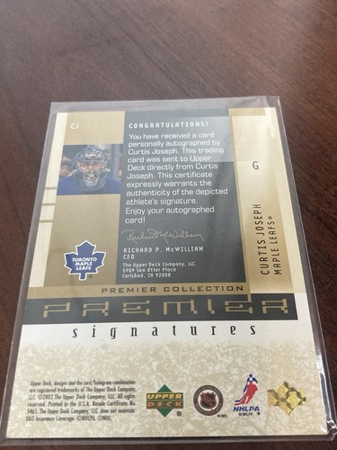 2001-02 UD Upper Deck Premier Collection Signatures Curtis Joseph 31 G Toronto - Picture 2 of 4