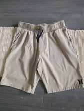 Hurley Beige Board Shorts Swim Trunks Pockets Drawstring Elastic Waist Boy Sz M
