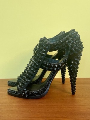 Givenchy Black Croc Embossed Leather Spike Stud Stiletto Heels Italy 36