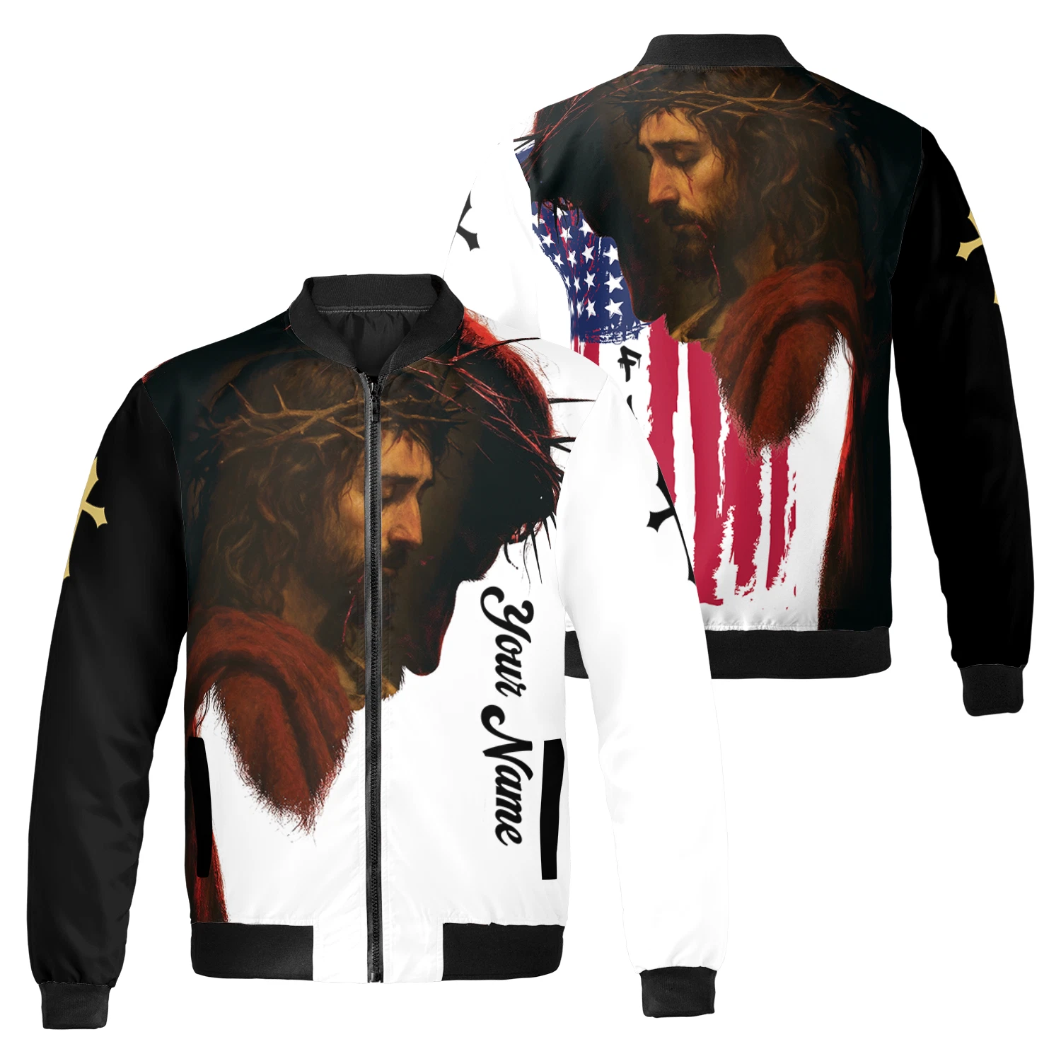 Personalized Jesus Crown Of Thorns Faith Christmas Gift Christians Bomber Jacket image 1