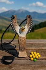 Hand Carved Wooden Eagle Bird Slingshot Utah Souvenir Painted Design Gift Idea