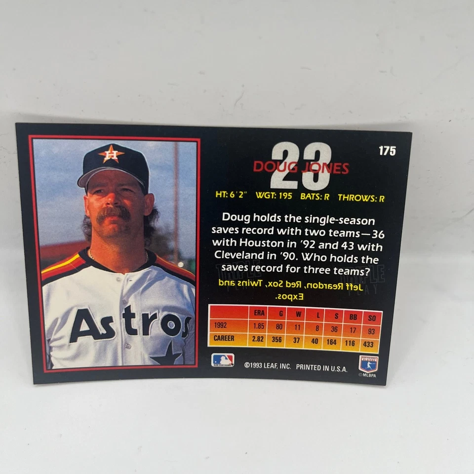 Doug Jones Astros 1993 Triple Play Leaf Baseball Card #175 - Image 2 of 2