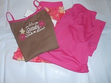 Carter's Girls Three 3 Piece Cami Style Pajama Set Brown  Pink Ten 10 NWT