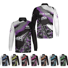 Personalized Name Bowling 3D Long Sleeve Polo Shirt for Men Women Bowling Team