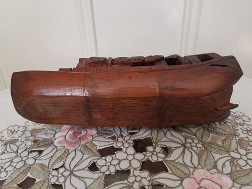 Antique China Chinese hand carved wood wooden bamboo river boat junk, late 19th - Picture 6 of 6