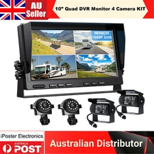 10'' Quad Split Monitor DVR 4PIN AHD Side Rear View Backup Camera Caravan Bus RV