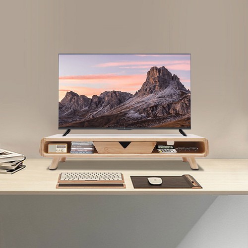 24in Bamboo Monitor Stand W/ Drawer Back Baffle Desktop Stand Riser 4.5in Height - Picture 6 of 24