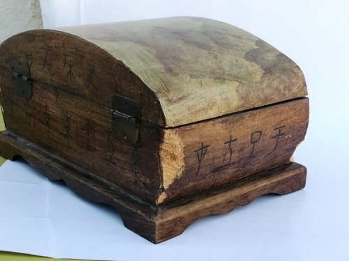 Box Schmuck Antik Holz geschnitzt Chinesisch Tief Handarbeit Signiert Medium Braun Selten - Bild 12 von 19