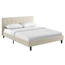 Pemberly Row Modern / Contemporary Tufted Full Platform Bed in Beige