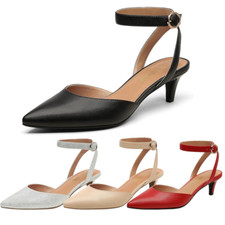 Women Close Toe Pumps Ankle Strap Low Kitten Heel Dress Pump Shoes Size 5-12