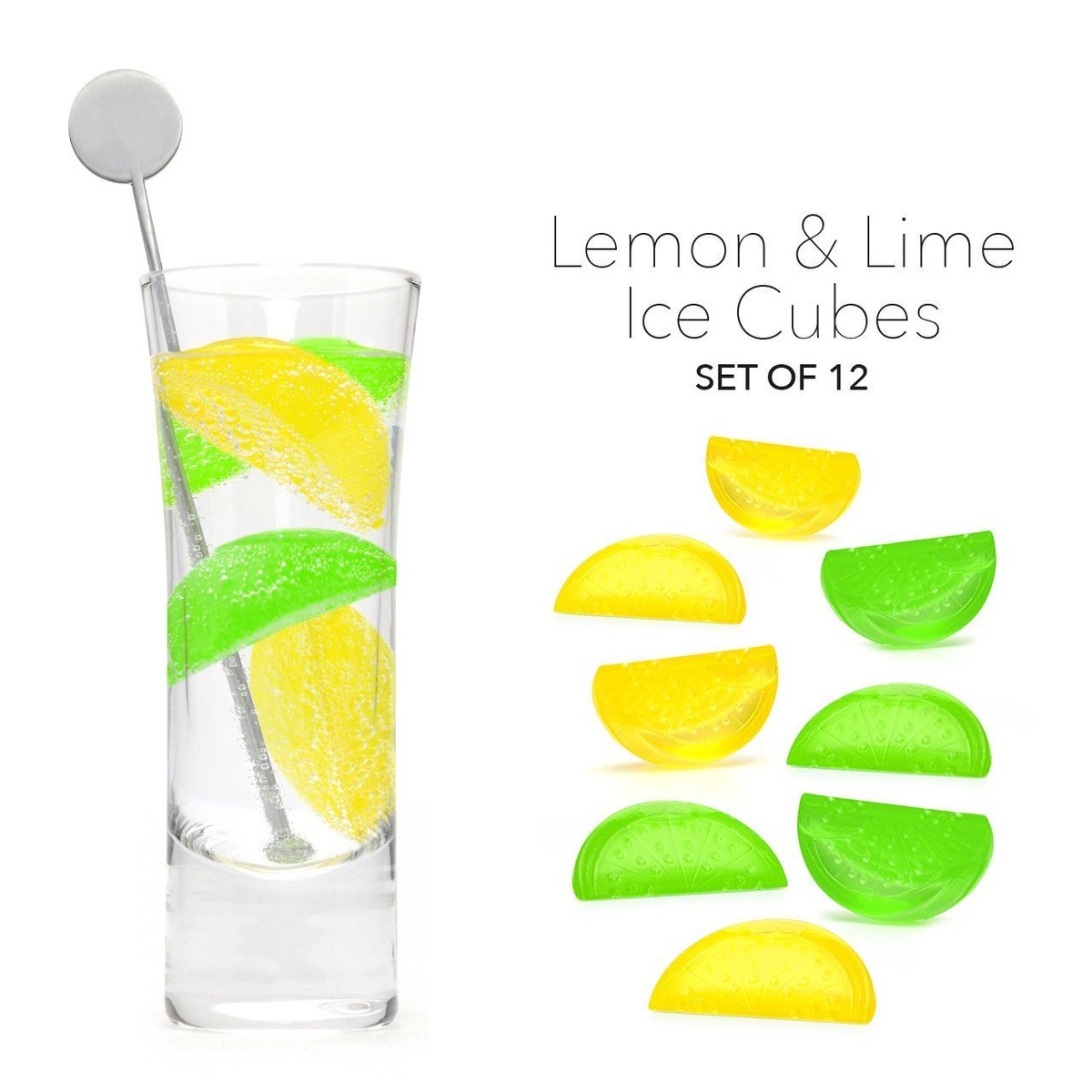 12x Fishbowl Plastic Reusable Lemon Lime Shape Drinks ICE CUBES Fast  Freeze UK