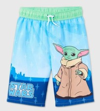 Sz 4-12 Boys Baby Yoda Swim Trunks Shorts Swimsuit Star Wars Mandalorian Grogu