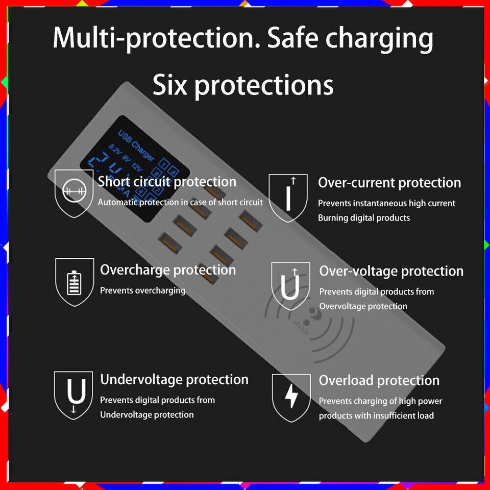 Multi-port 8USB LCD digital display wireless 5V/8A adapter for travel charging - Image 4 of 4