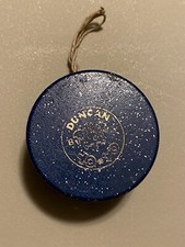 Vintage 1960s Wooden Duncan Butterfly Yo-Yo 707 Blue Sparkle - Great Shape 