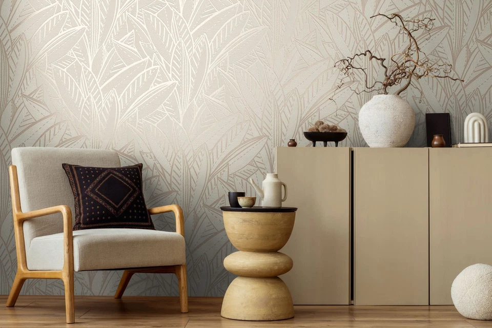 Vliestapete Tropisch Blattmuster Art Deco Grau Creme Metallic 39933-3 (2,72€/1qm - Bild 4 von 4