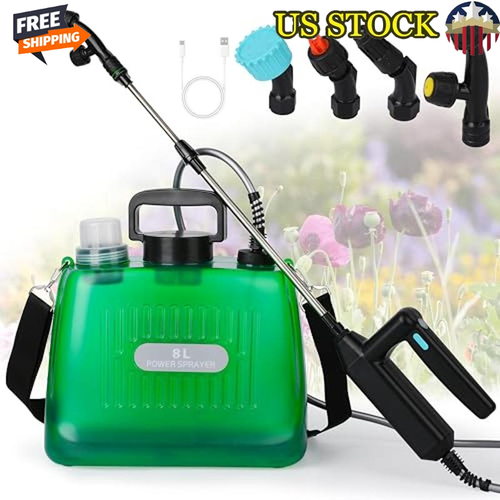 2 Gallon Electric Garden Sprayer USB Rechargeable 4 Nozzles Shoulder Strap