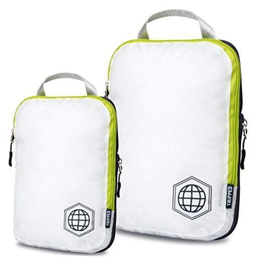 Compression Packing Cubes for Travel- Packing Cubes and 2Piece White and Green-image