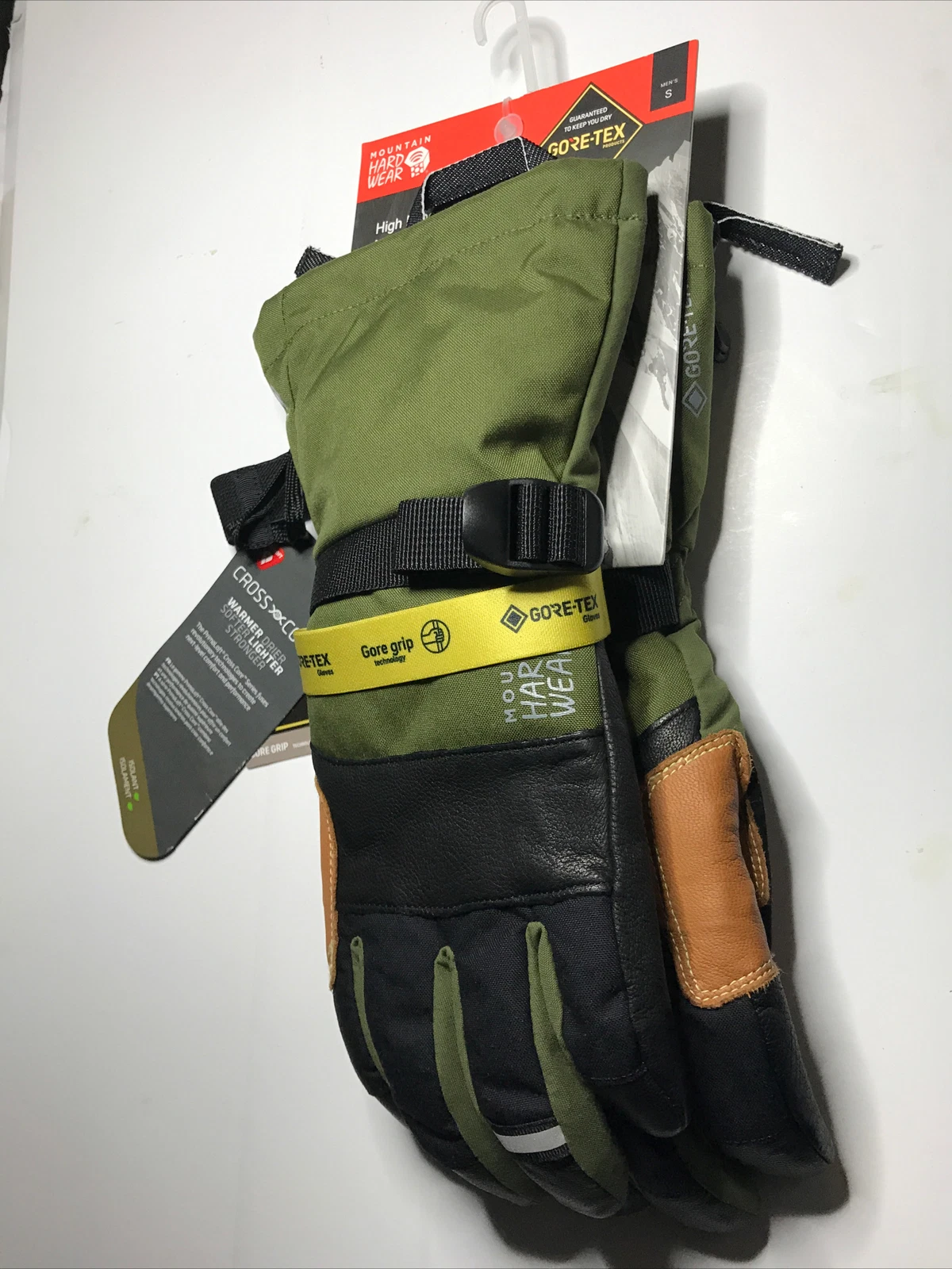 Mountain Hardwear High Exposure Gore-Tex Gloves GREEN Leather Mens Small SKI