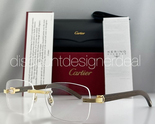 Cartier Rimless Eyeglasses CT0286O 002 Genuine Wood Yellow Gold Clear Lens 56mm - Afbeelding 1 van 9