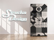 Black White Art Deco Shapes Halftone Fridge Freezer Wrap Side Door Vinyl Decal