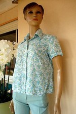 CHEMISIER FLEURIE LIBERTY BLEU VERT BLANC 100 % RAYONNE T 38/40