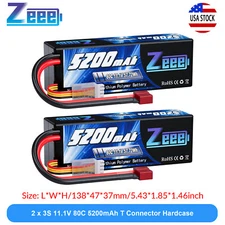 2x Zeee 11.1V 80C 5200mAh 3S LiPo Battery T Plug for RC Car Truck Heli Airplane