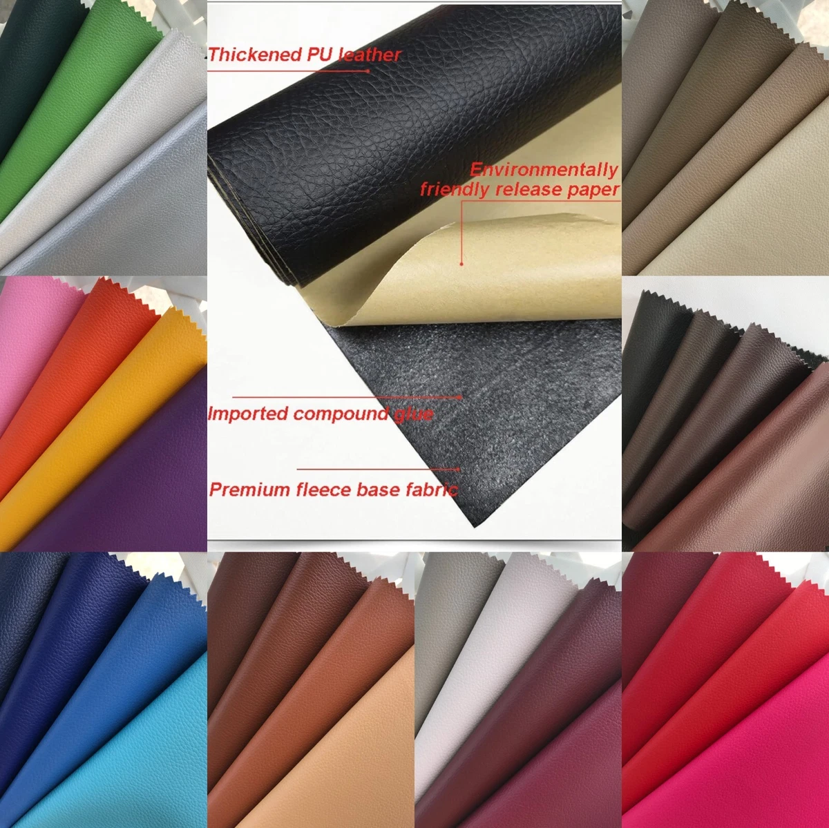 45+ Colors Self-Adhesive Vinyl Fabric Faux Leather 56Wide Continuous By  Yard