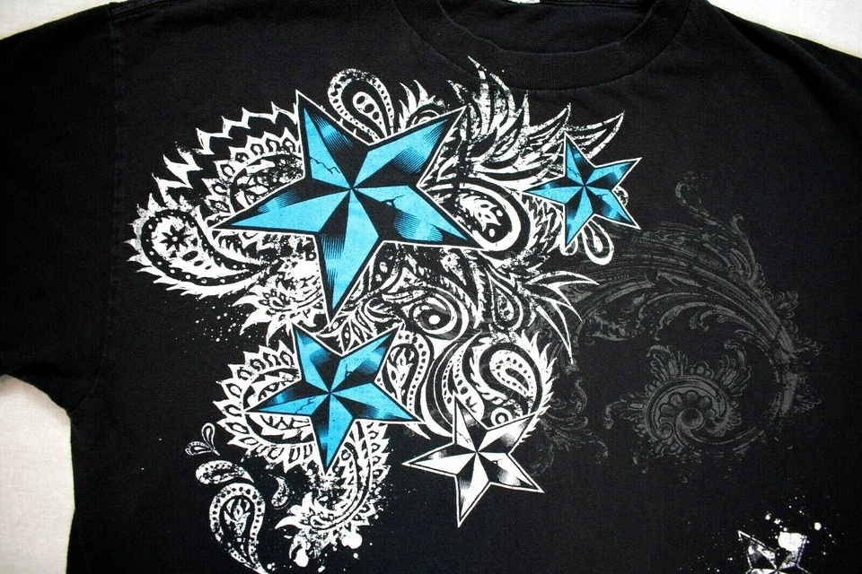 Camiseta vintage Alstyle Apparel & Activewear estrellas negras y azules talla XL Foto 3 de 4